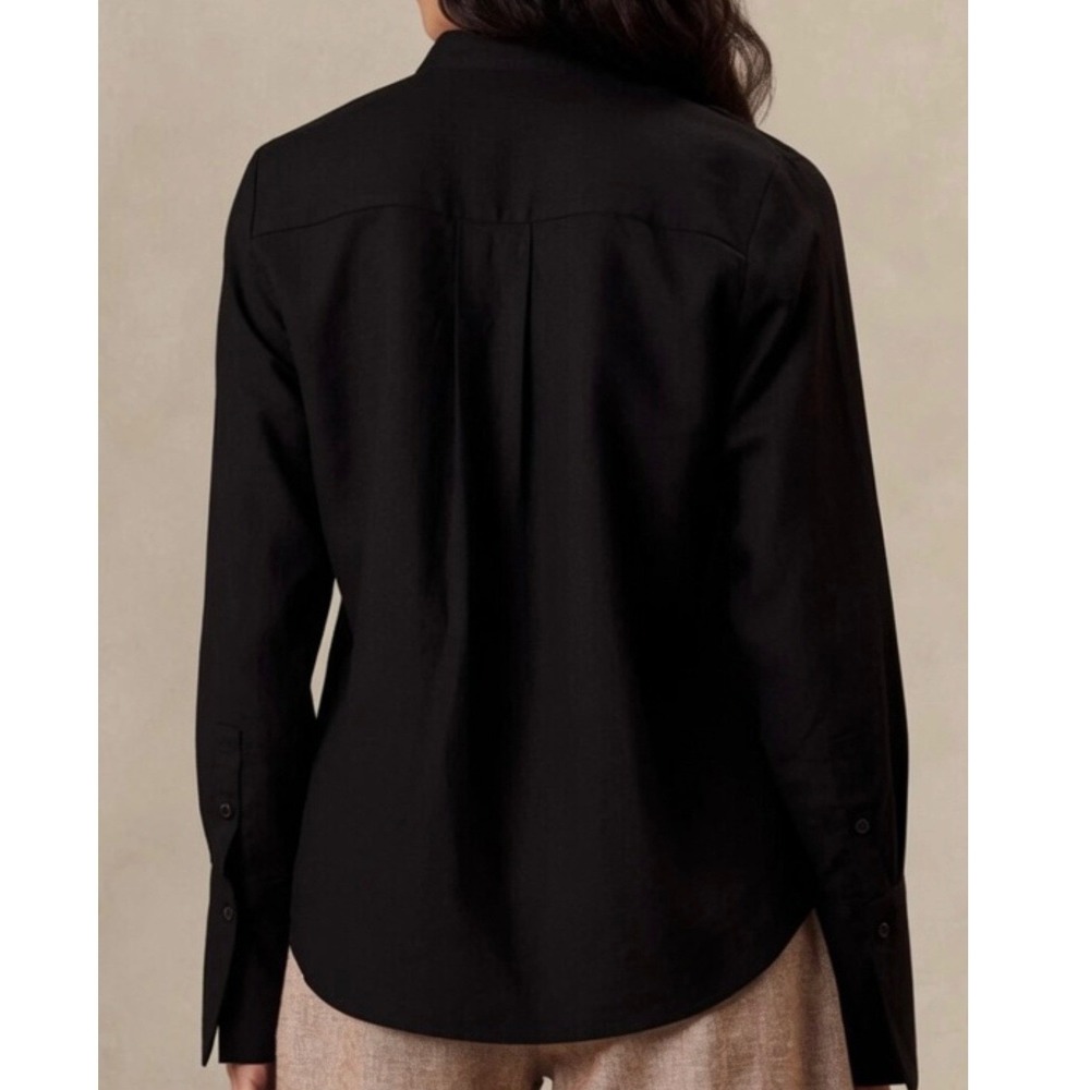 Banana Republic Factory Black Linen-Blend Tuxedo Shirt, Small, Minimalist Casual - Picture 3 of 8